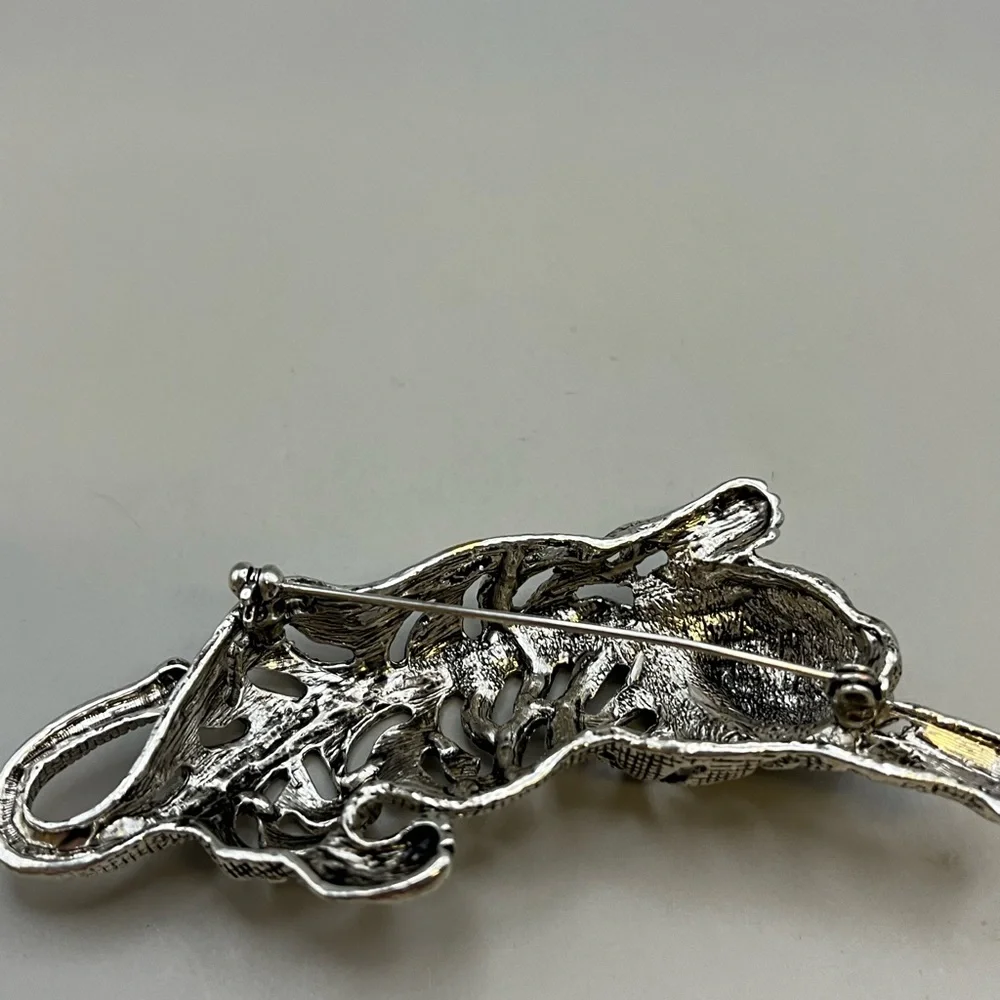 Elegant Silver and Gold Bontage Leopard Brooch